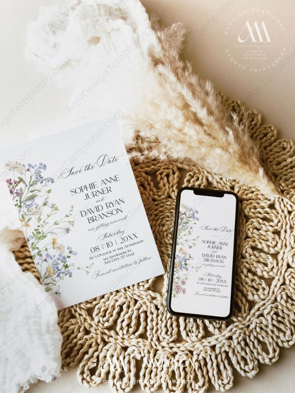 Spring Wildflower Save The Date Cards Template | Photo Colorful Wedding Save The Dates Spring Wildflower Save The Date Cards Template E073