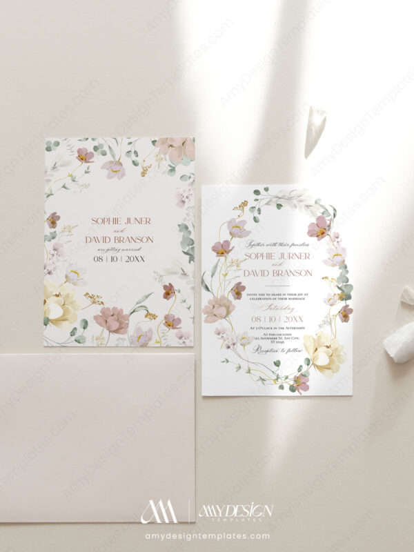 Blush Pink Floral Wedding Invitations Card | Spring Wedding Template Blush Pink Floral Wedding Invitations Card | Spring Wedding Template