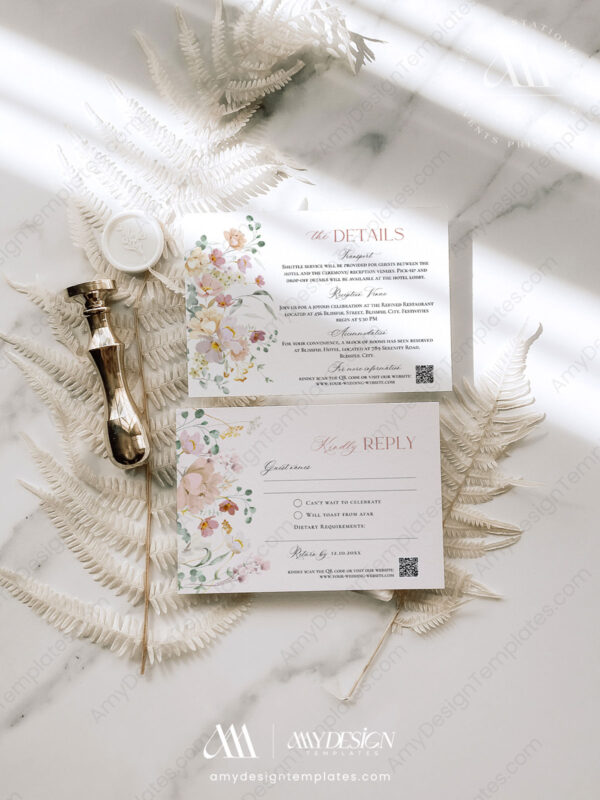 Blush Pink Floral Wedding Invitations Card | Spring Wedding Template Blush Pink Floral Wedding Invitations Card | Spring Wedding Template