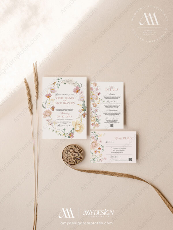 Blush Pink Floral Wedding Invitations Card | Spring Wedding Template
