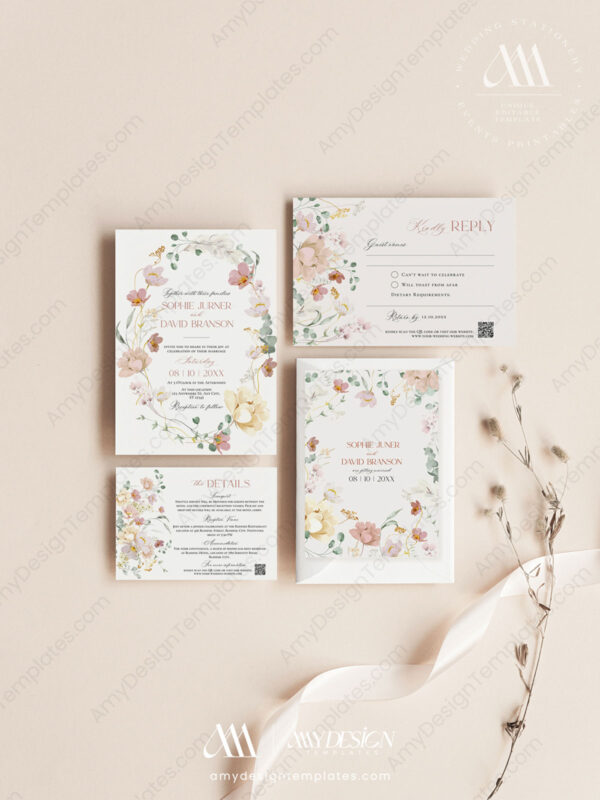 Blush Pink Floral Wedding Invitations Card | Spring Wedding Template Blush Pink Floral Wedding Invitations Card | Spring Wedding Template