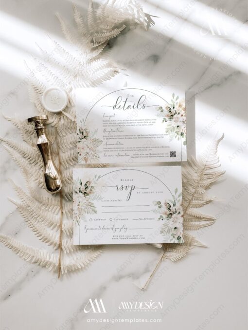 Boho Wedding Invitation Template – Green Pampas Grass Invite Set - Image 3