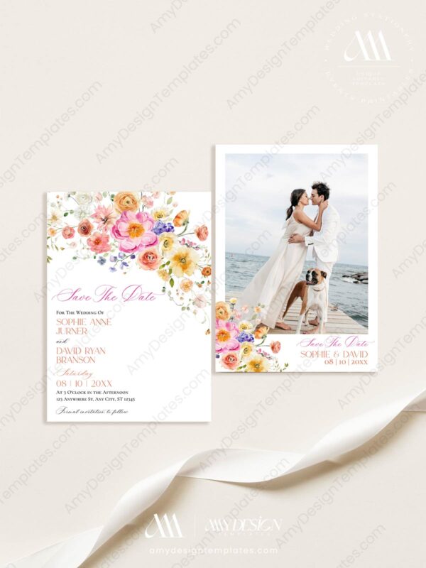 Colorful Floral Save the Date Wedding E083