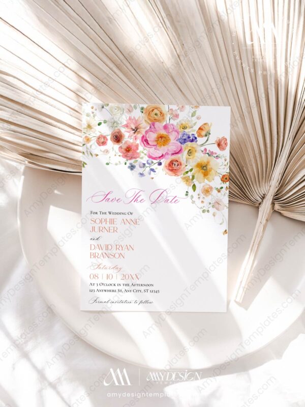 Colorful Floral Save the Date Wedding E083