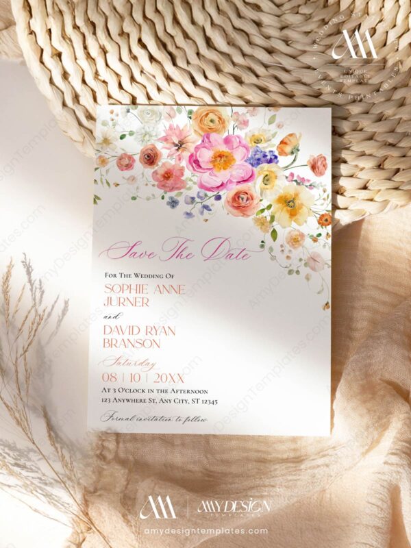 Colorful Floral Save the Date Wedding E083