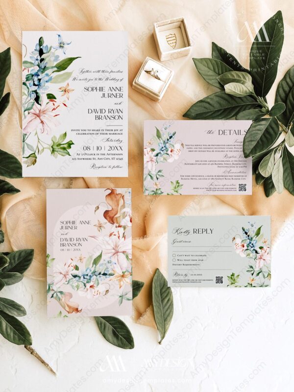 Floral Wedding Invitation Templates Set | Spring Floral Garden Wedding Suite Floral Wedding Invitation Templates Set | Spring Floral Garden Wedding Suite
