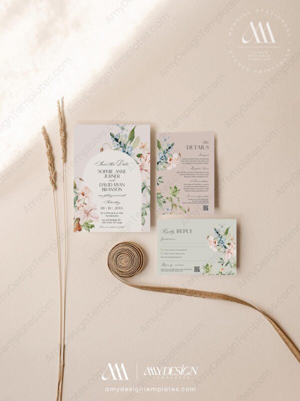 Floral Wedding Invitation Templates Set | Spring Floral Garden Wedding Suite Floral Wedding Invitation Templates Set | Spring Floral Garden Wedding Suite