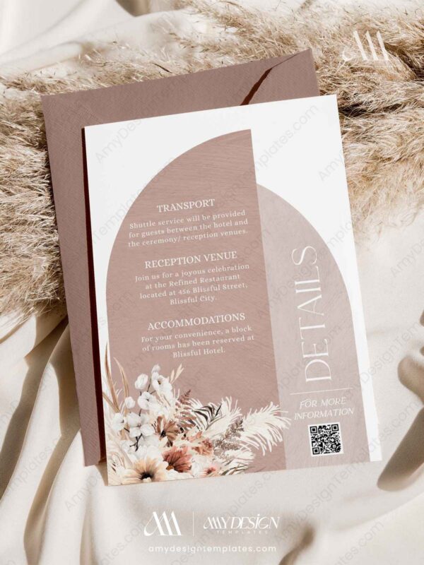 Boho Arched Wedding Invitation Template Suite | Terracotta Wedding Card