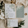 Boho Greenery Wedding Invitation Card Template | Sage Green Wedding Set