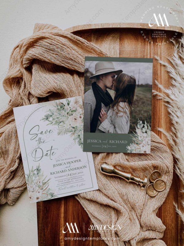 5+ Free Printable Wedding Announcement Templates: Share Your Big News in Style! Rustic Green Save The Date E090