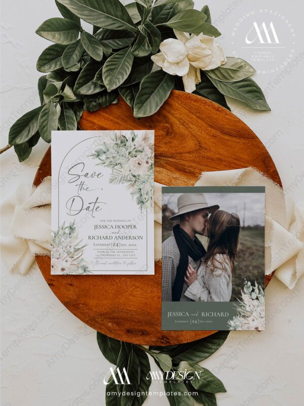 Rustic Green Save The Date E090