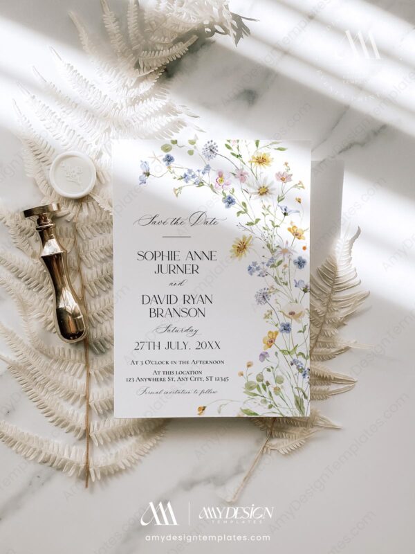 Summer Wildflower Wedding Invitations Card | Floral Wedding Invite Template Summer Wildflower Wedding Invitations Card | Floral Wedding Invite Template