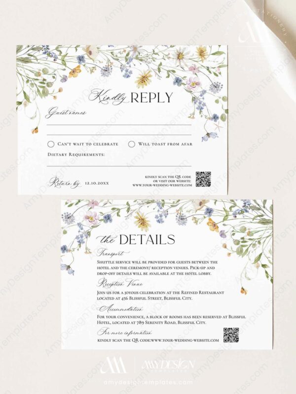Summer Wildflower Wedding Invitations Card | Floral Wedding Invite Template Summer Wildflower Wedding Invitations Card | Floral Wedding Invite Template