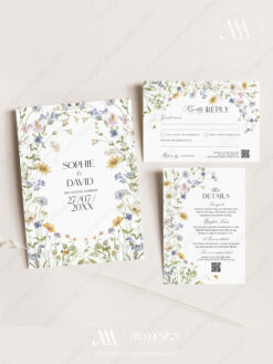 Wildflower Wedding Invitation Template – Botanical Save the Date Card