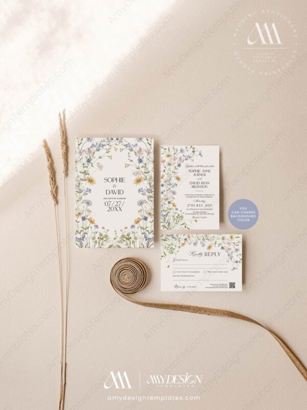 Summer Wildflower Wedding Invitations Card | Floral Wedding Invite Template