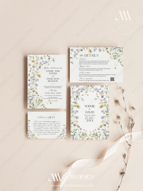 Summer Wildflower Wedding Invitations Card | Floral Wedding Invite Template Summer Wildflower Wedding Invitations Card | Floral Wedding Invite Template