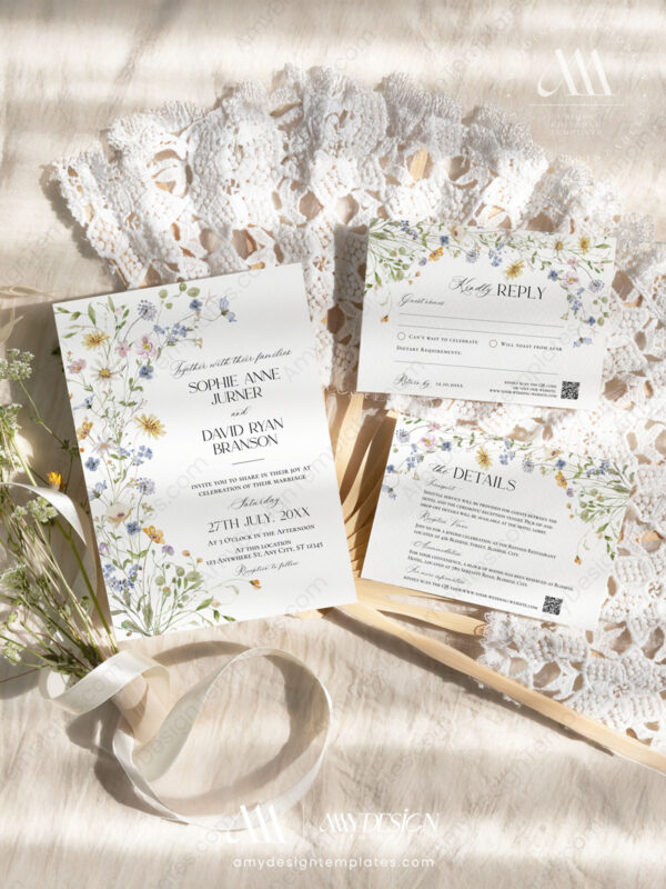 Summer Wildflower Wedding Invitations Card | Floral Wedding Invite Template