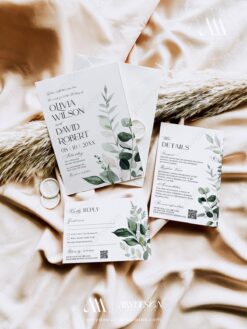 Modern Minimalist Wedding Invitation Suite – Greenery Botanical Template