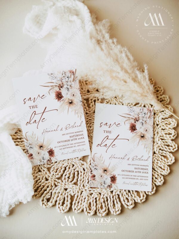 Terracotta Save the Date Wedding Invitation Template | Printable Photo Save The Date Card Boho Terracotta Save the Date Wedding Invitation Template E093