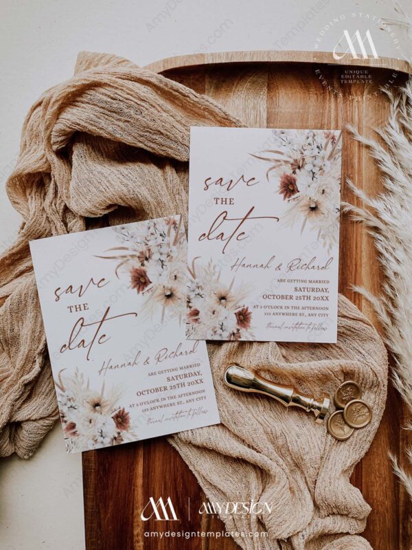 Terracotta Save the Date Wedding Invitation Template | Printable Photo Save The Date Card Boho Terracotta Save the Date Wedding Invitation Template E093