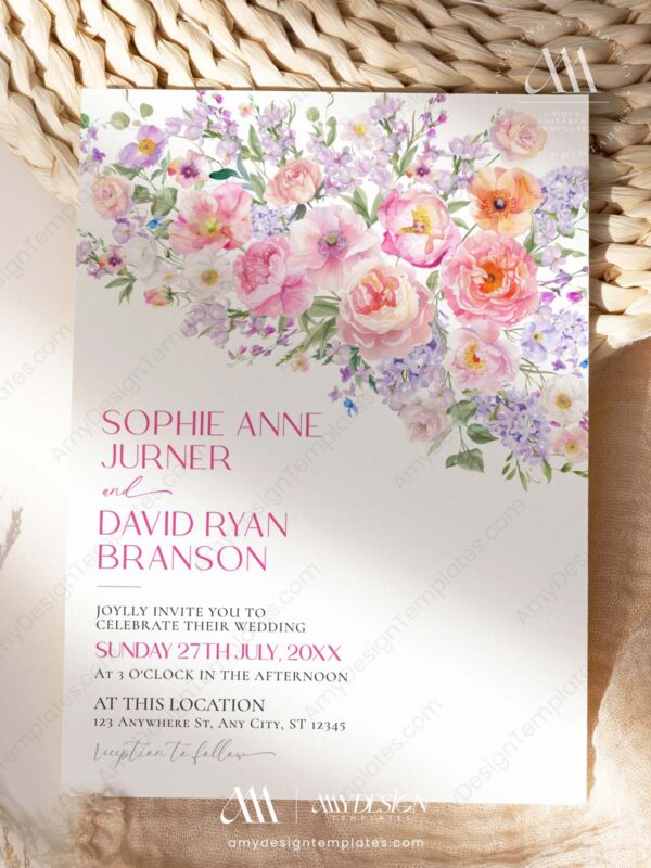 Colorful Flowers Wedding Invitation Template | Floral Wedding Invite Card