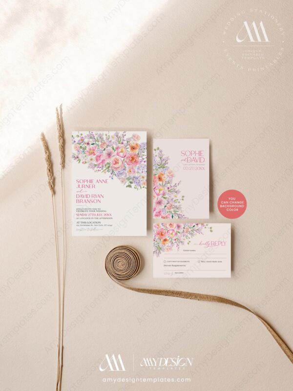 Colorful Flowers Wedding Invitation Template | Floral Wedding Invite Card