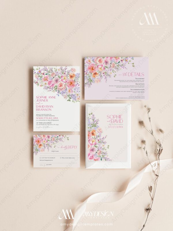 Colorful Flowers Wedding Invitation Template | Floral Wedding Invite Card