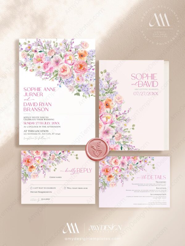 Colorful Flowers Wedding Invitation Template | Floral Wedding Invite Card