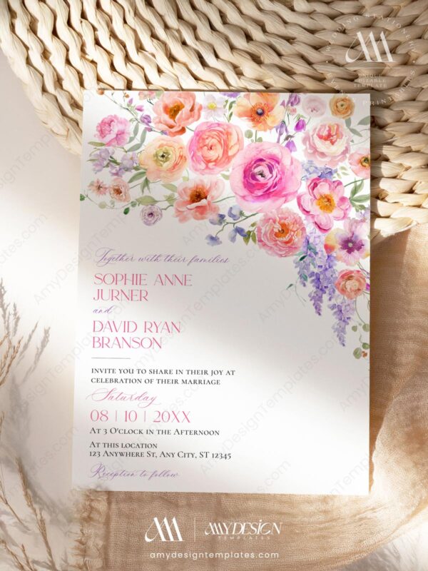 Bright Colorful Flowers Wedding Invitation | Spring Summer Floral Wedding Invites Bright Colorful Flowers Wedding Invitation | Spring Summer Floral Wedding Invites