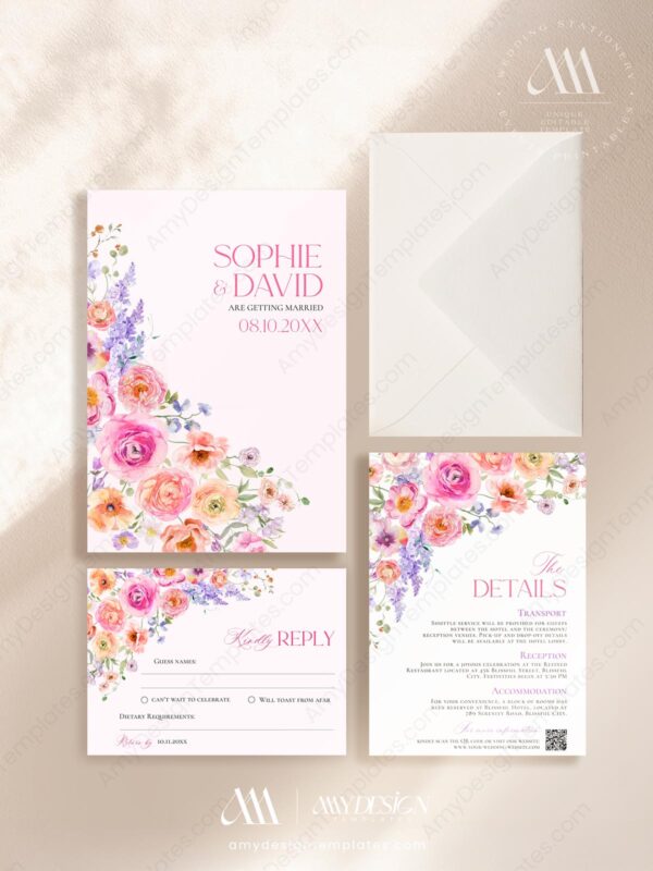 Bright Colorful Flowers Wedding Invitation | Spring Summer Floral Wedding Invites Bright Colorful Flowers Wedding Invitation | Spring Summer Floral Wedding Invites
