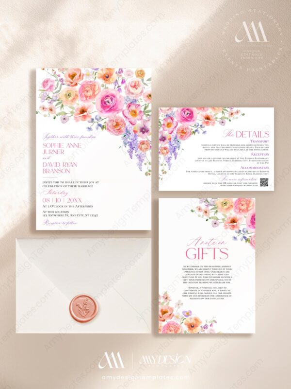 Bright Colorful Flowers Wedding Invitation | Spring Summer Floral Wedding Invites Bright Colorful Flowers Wedding Invitation | Spring Summer Floral Wedding Invites