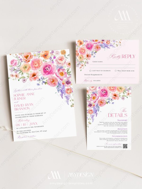 Bright Colorful Flowers Wedding Invitation | Spring Summer Floral Wedding Invites Bright Colorful Flowers Wedding Invitation | Spring Summer Floral Wedding Invites