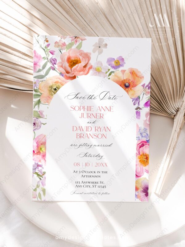 Bright Floral Wedding Invitation Card | Spring Summer Wedding Suite Template Bright Floral Wedding Invitation Card | Spring Summer Wedding Suite Template