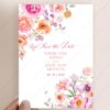 Colorful Flowers Save The Date Template | Bright Floral Pre-Wedding Photo Save Our Date Card Colorful Flowers Save The Date Template E101