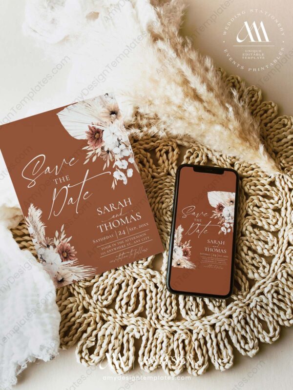 Rust Wedding Save The Date Template with Photo E102