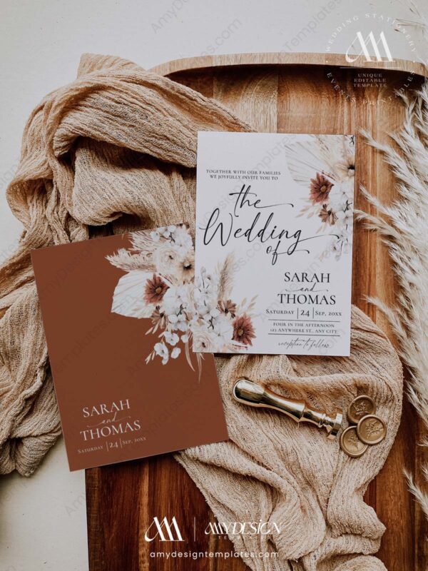 Bohemian Terracotta Wedding Invitation | Fall Wedding Template Set Bohemian Terracotta Wedding Invitation | Fall Wedding Template Set