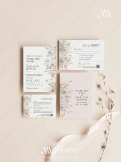 Meadow Wedding Invitations Set | Watercolor Wedding Invitation Card Template