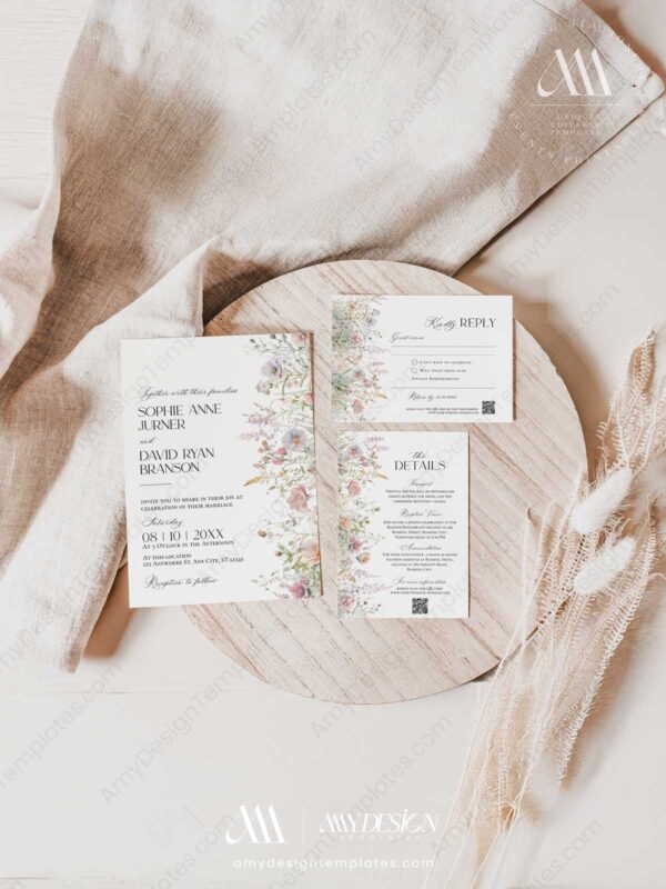 Meadow Wedding Invitation Templates | Watercolor Wildflower Wedding Suite Meadow Wedding Invitation Templates | Watercolor Wildflower Wedding Suite