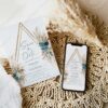 Boho Teal Wedding Save The Date Template with Photo | Save Our Date Card Bohemian Boho Teal Wedding Save The Date Template with Photo E105