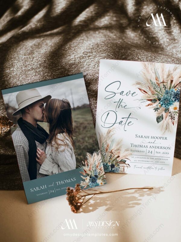 Rust Teal Wedding Save The Date Card E106