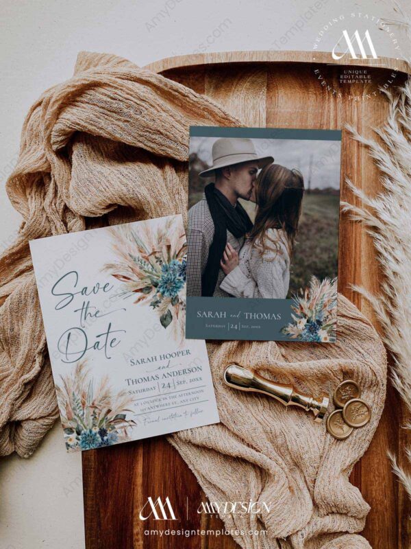 Rust Teal Wedding Save The Date Card E106