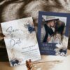Boho Navy Blue Save The Date Template with Photo E108