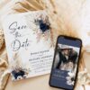 Boho Navy Blue Save The Date Template with Photo | Printable Wedding | Save our Date Boho Navy Blue Save The Date Template with Photo E108