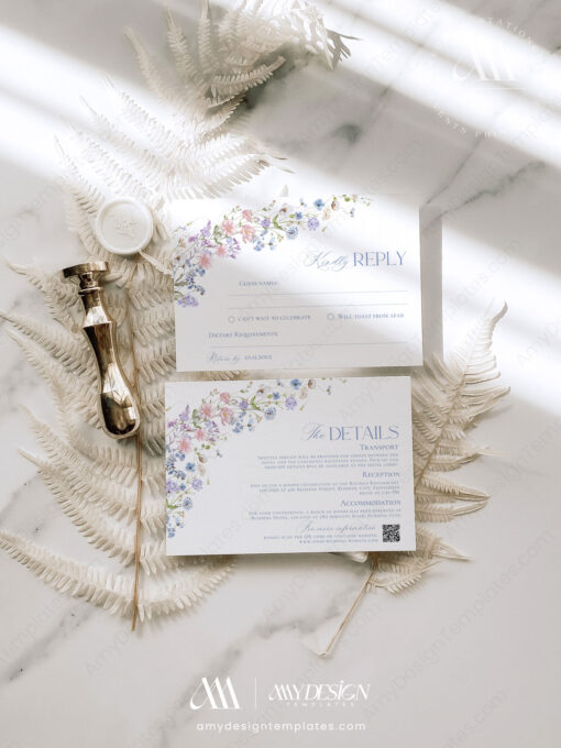 Floral Garden Wedding Invitation Template Editable, Pastel Wildflower Wedding Set - Image 5