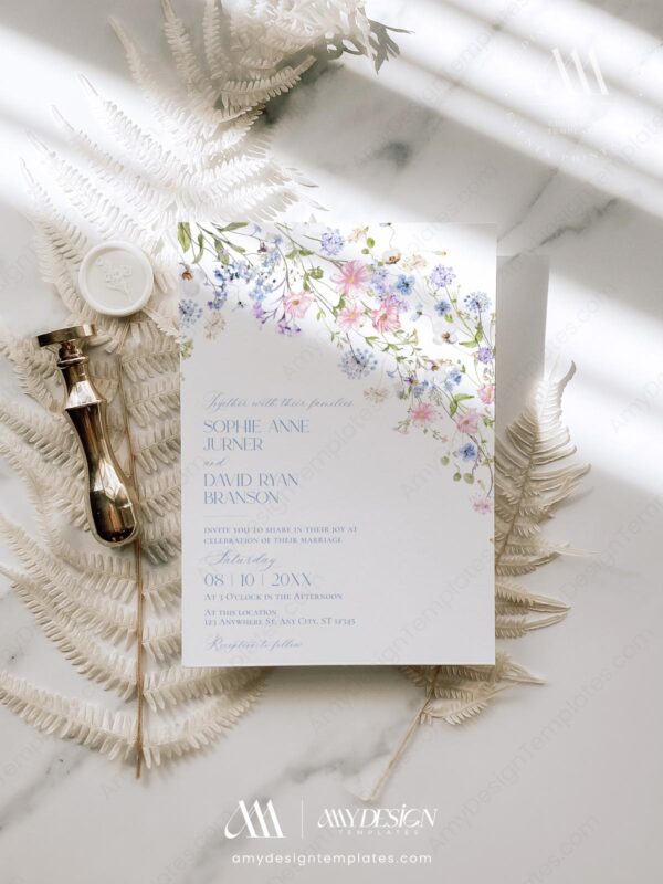 E109 Pastel Floral Wedding Invitation Templates Amy Design 2