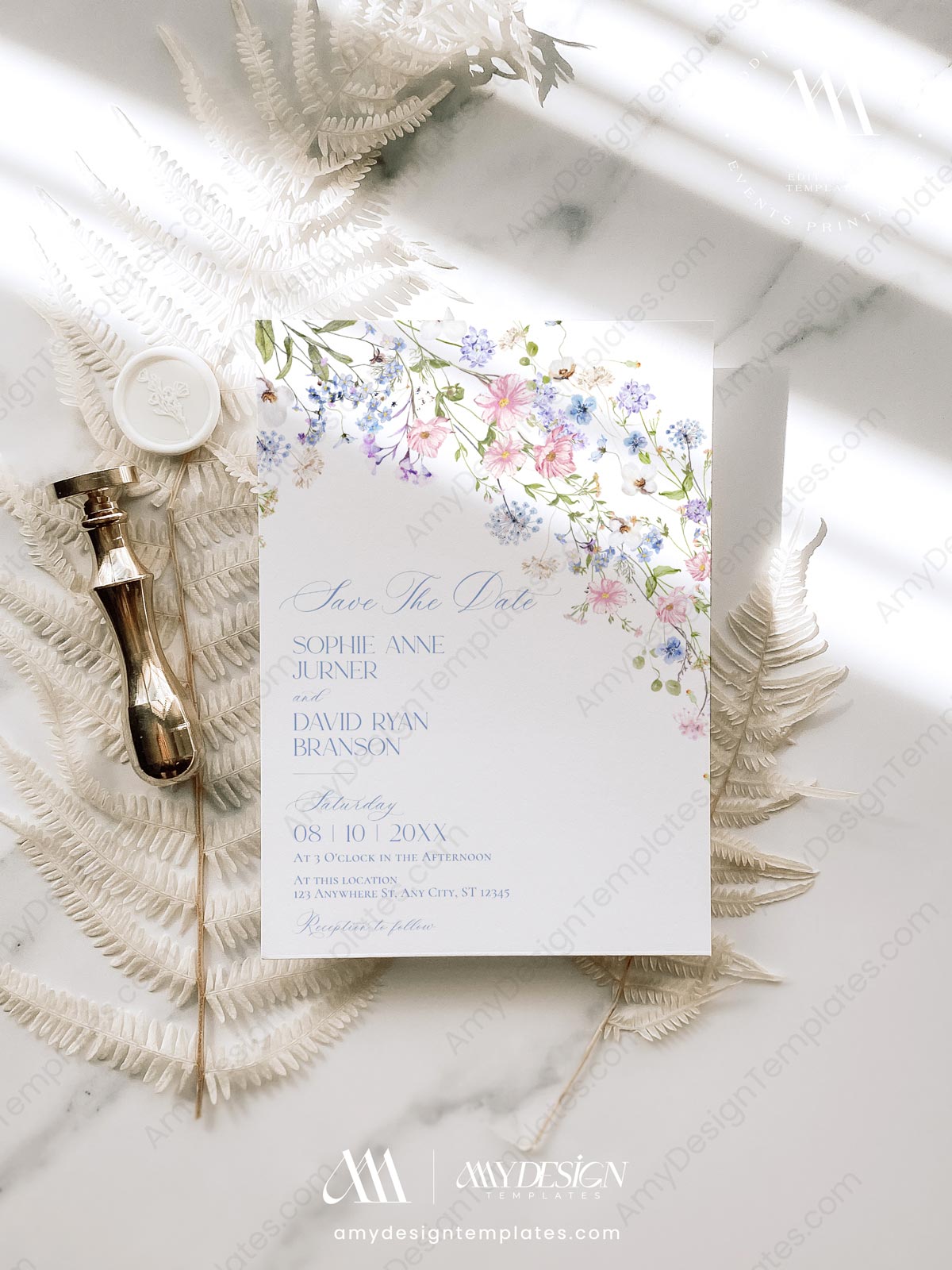 Pastel Floral Wedding Save The Dates Card Template | Save Our Date | Wildflower Wedding Pastel Floral Wedding Save The Dates Card Template E109