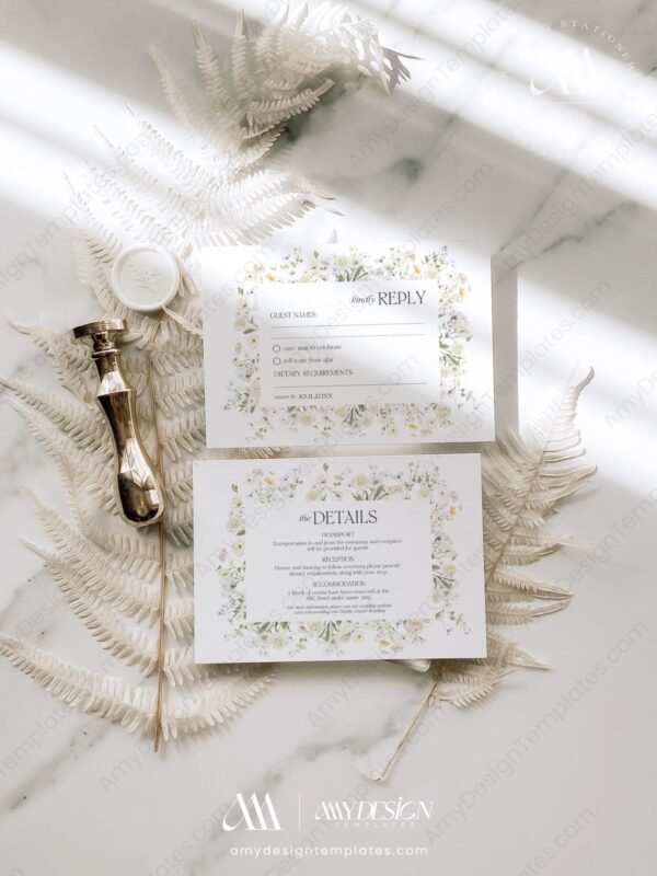 Cream Boho Wedding Invitation Templates | Floral Wedding Set Editable Cream Boho Wedding Invitation Templates | Floral Wedding Set Editable