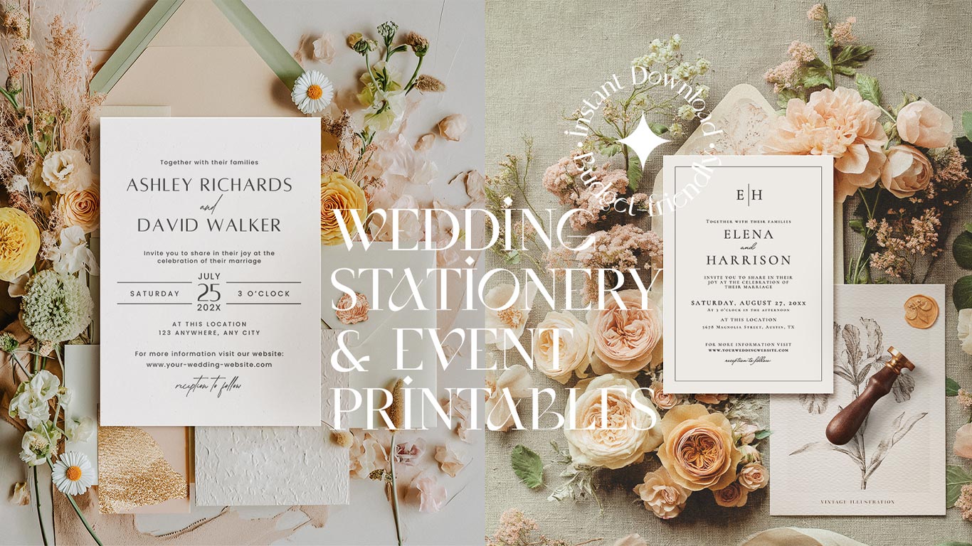 Editable wedding invitations template – customizable, modern designs by Amy Design Templates.