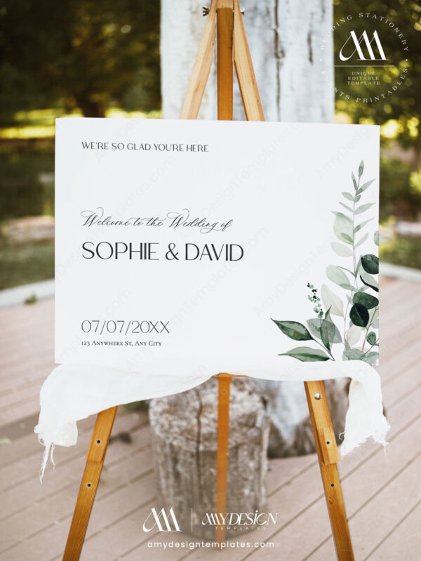 Modern Eucalyptus Wedding Signage Template | Reception Signs Printable Modern Eucalyptus Wedding Signage Template - Welcome Signs