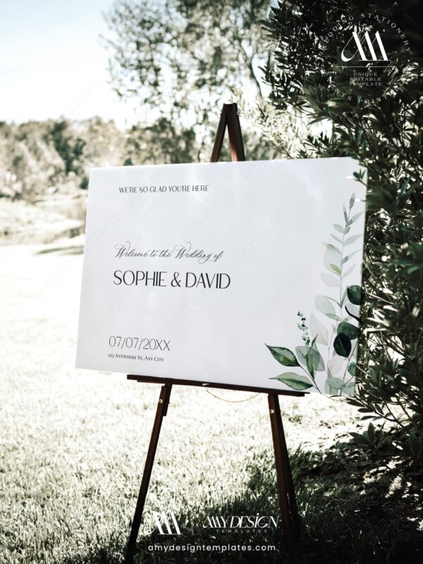 Alternative view of Modern Wedding Welcome Sign Template | DIY Printable Template | Greenery Eucalyptus